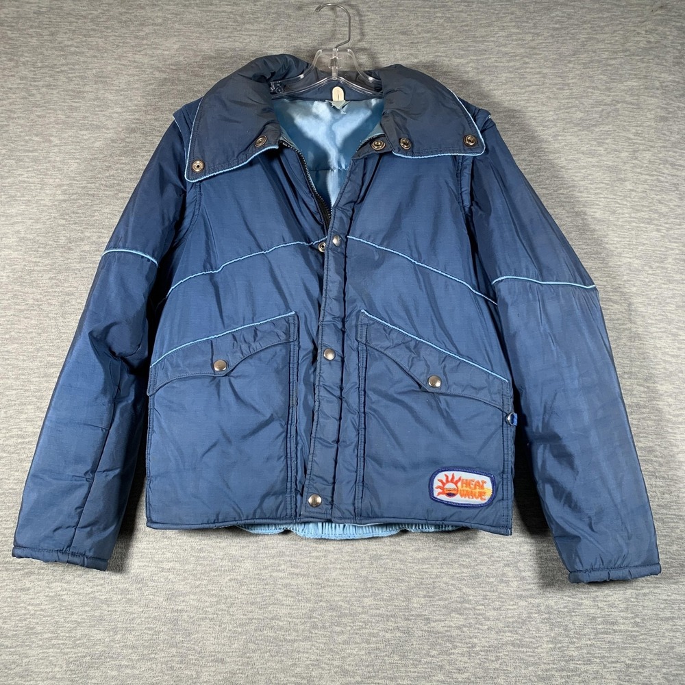 Vintage Heatwave Jacket‎ Mens Medium Blue Puffer Eagle Applique Made USA 70s